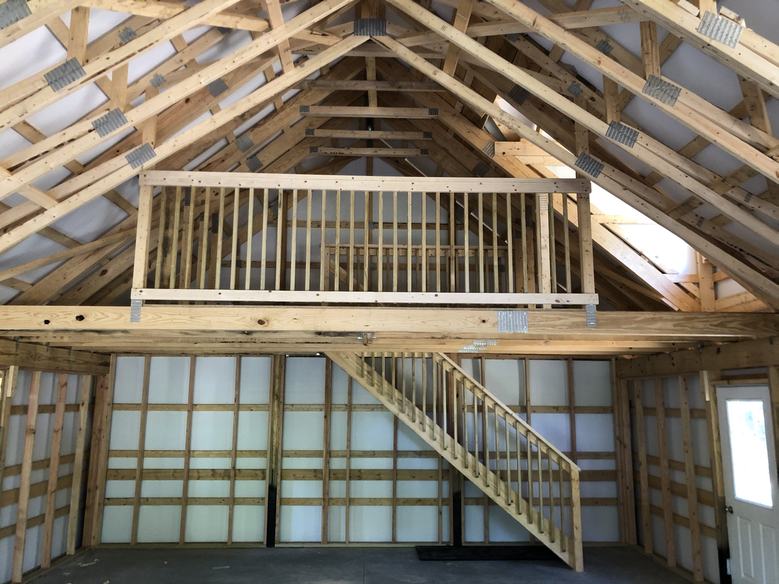 two story interior of post frame barn