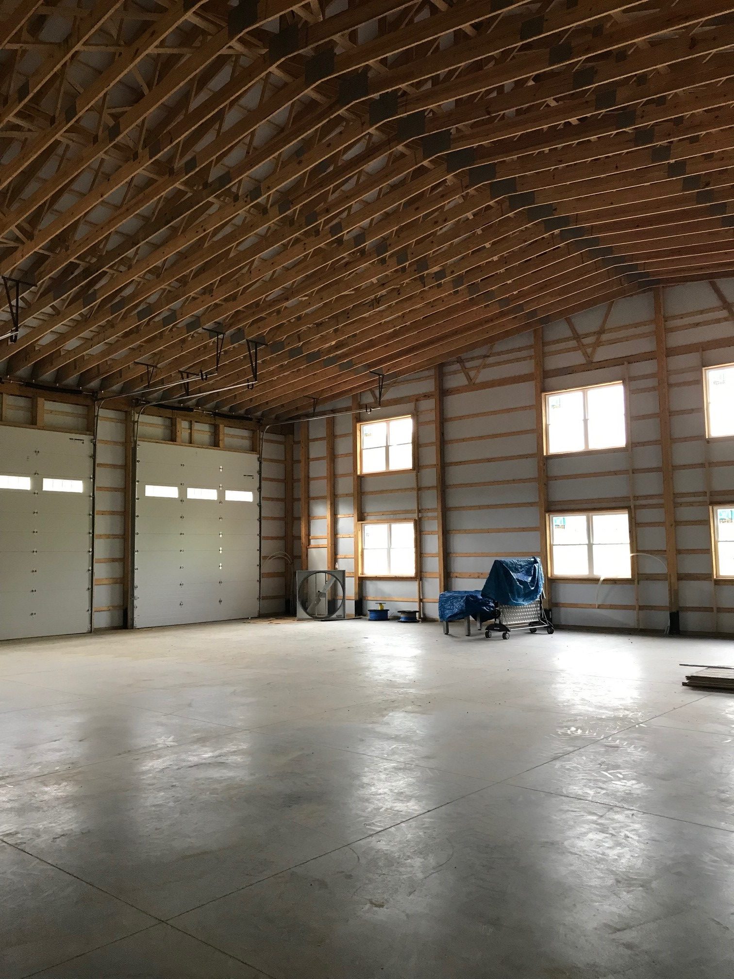 interior of newly constructed pole barn garage