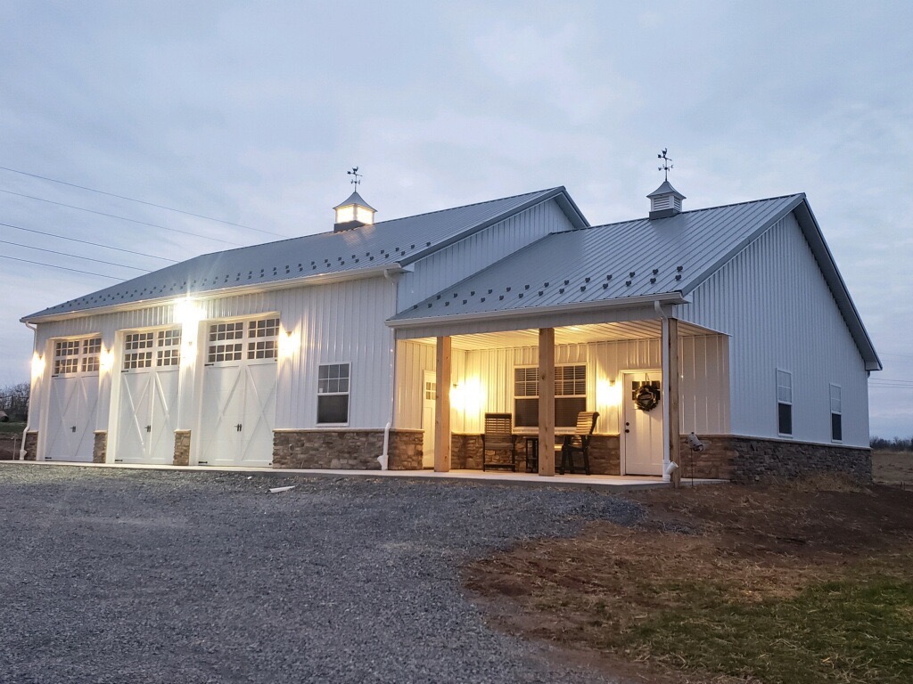 detached pole barn garage with attached home addition