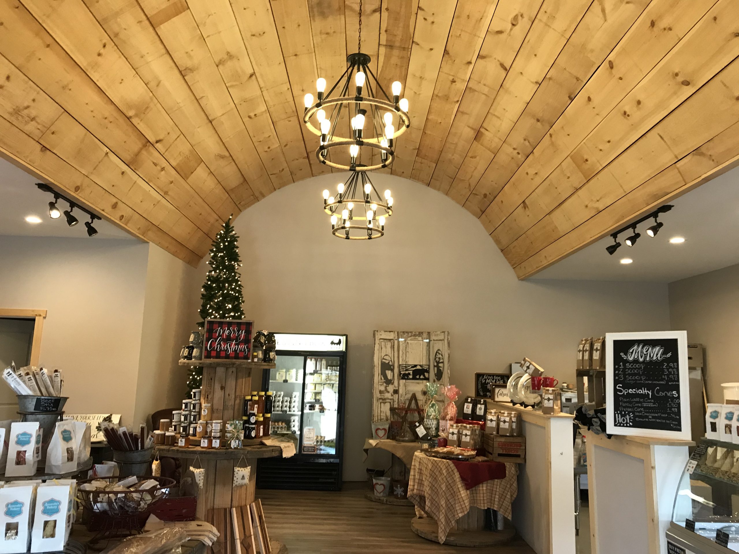 wooden beam ceiling in shop